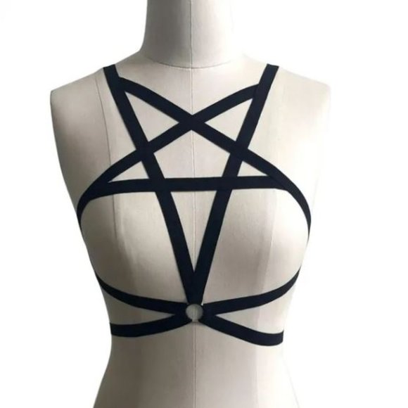 Strappy Elastic Pentagram Chest Harness Size Large - Picture 3 of 7